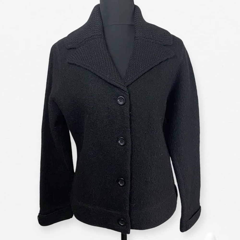 Alexandra Bartlett Black 100% Wool cable knit Cardigan sweater jacket coat M